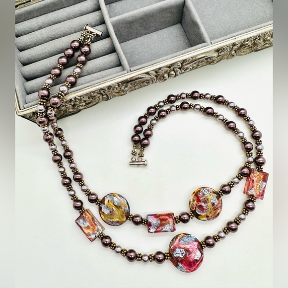 Vintage Beautiful Art Glass 925 NECKLACE - Picture 3 of 17